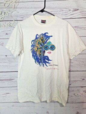 Vintage White Mystique Graphic Embellished Short Sleeve T-Shirt Woman Size Large